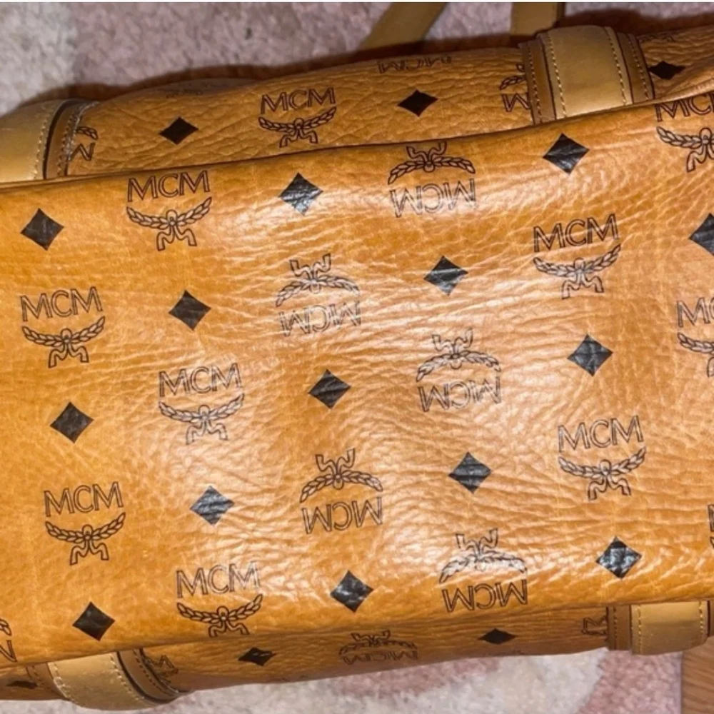 MCM Visetos Brown cognac Logo Tote Bag signature coated canvas with leather trim - Picture 5 of 12